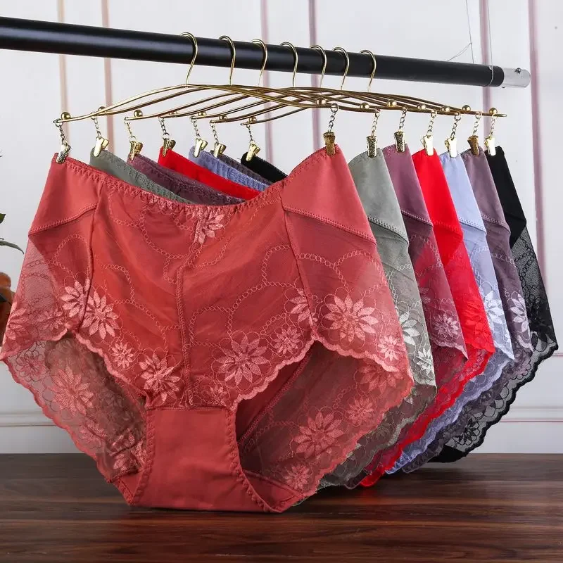 

High Waist Women's Underwear 60 Noble Cotton Sexy Pure Cotton Underwear Women's Hip Lift Large Size Lace Underwear Fat MM 85kg