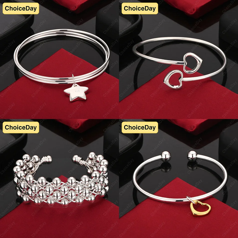 

ChoiceDay 925 Sterling Silver Delicate Heart Shaped Star Bracelet Women's Gift Engagement Accessories Jewelry