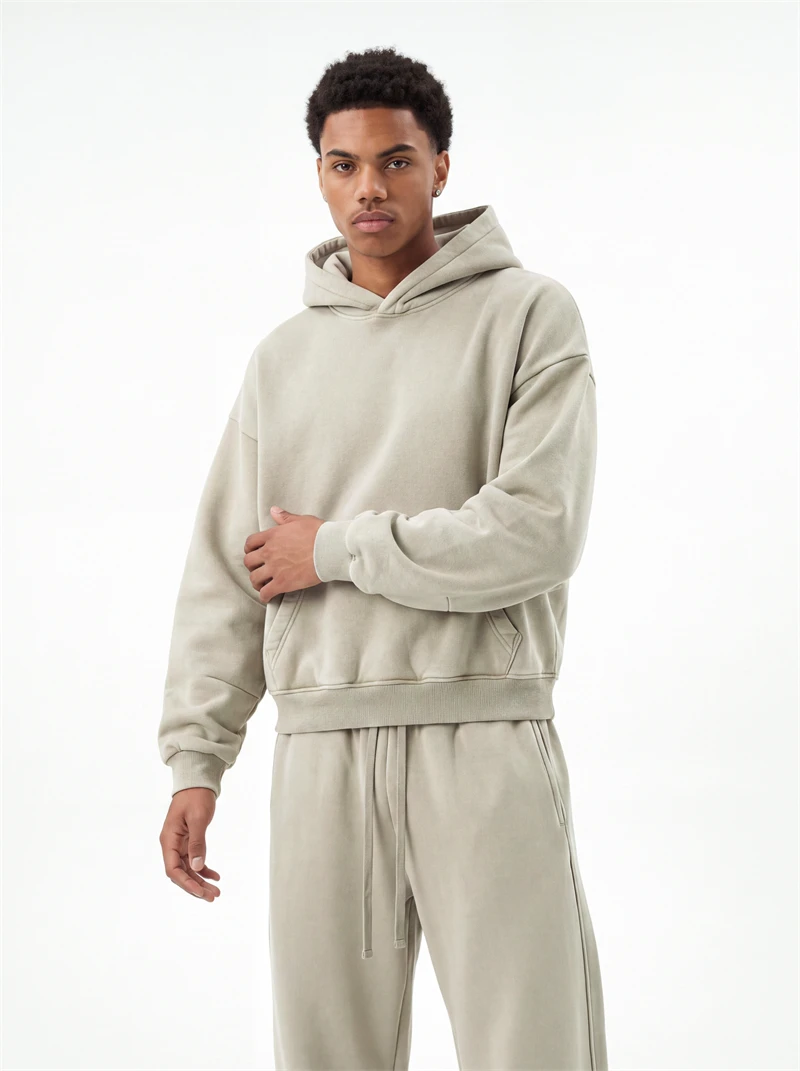 JMD Retro Winter 390gsm Washed Fleece Solid Hoodie For Man Unisex Boxyfit Distressed Soft Warm Hooded Pullovers Coat QH0161