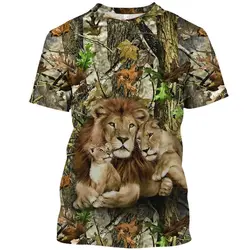 Camiseta informal de manga corta para hombre, camisa con estampado 3d de animales de la selva, Camuflaje al aire libre, Harajuku Vintage, cuello redondo, transpirable, 6xl, Verano