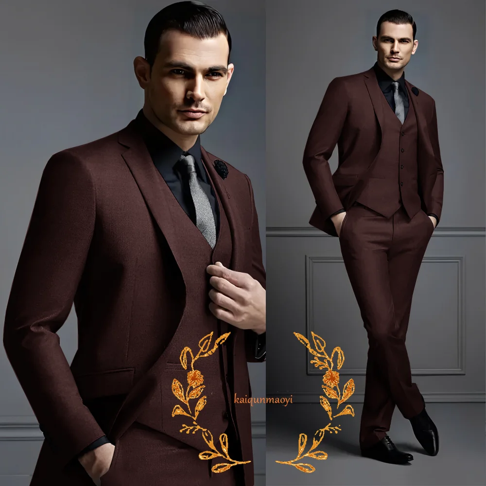 

Burgundy Men's Suit Formal Business Workwear Groom Wedding Tuxedo Slim Fit Blazer 3-piece Set Elegant Suit Men XS-5XL