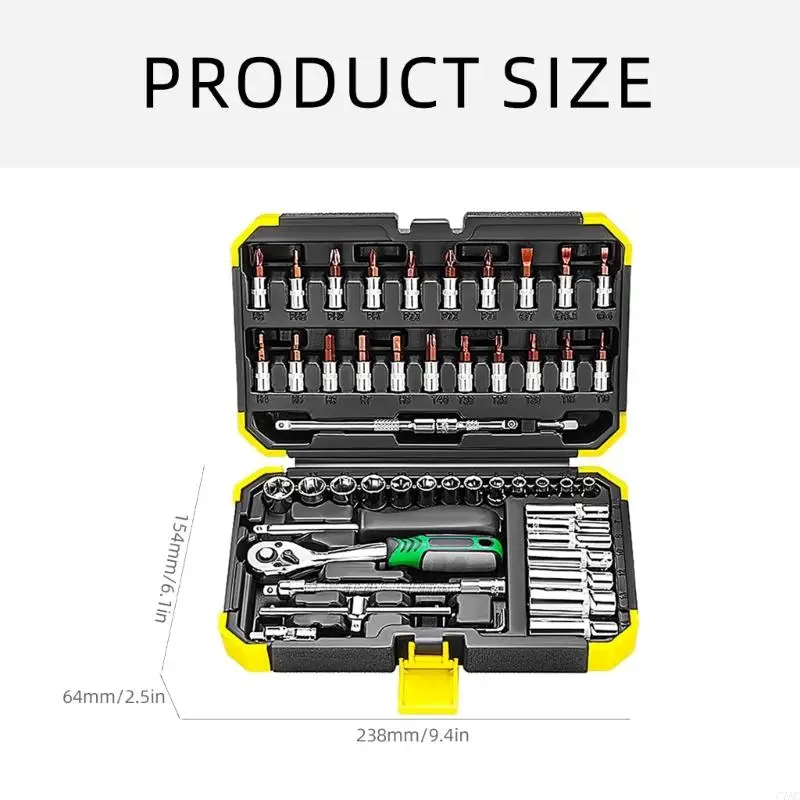53Pcs 1/4 Inches Ratcheting Sockets Wrenches Extension Bar Set for Automotive Repairs and Home Projects C7AC