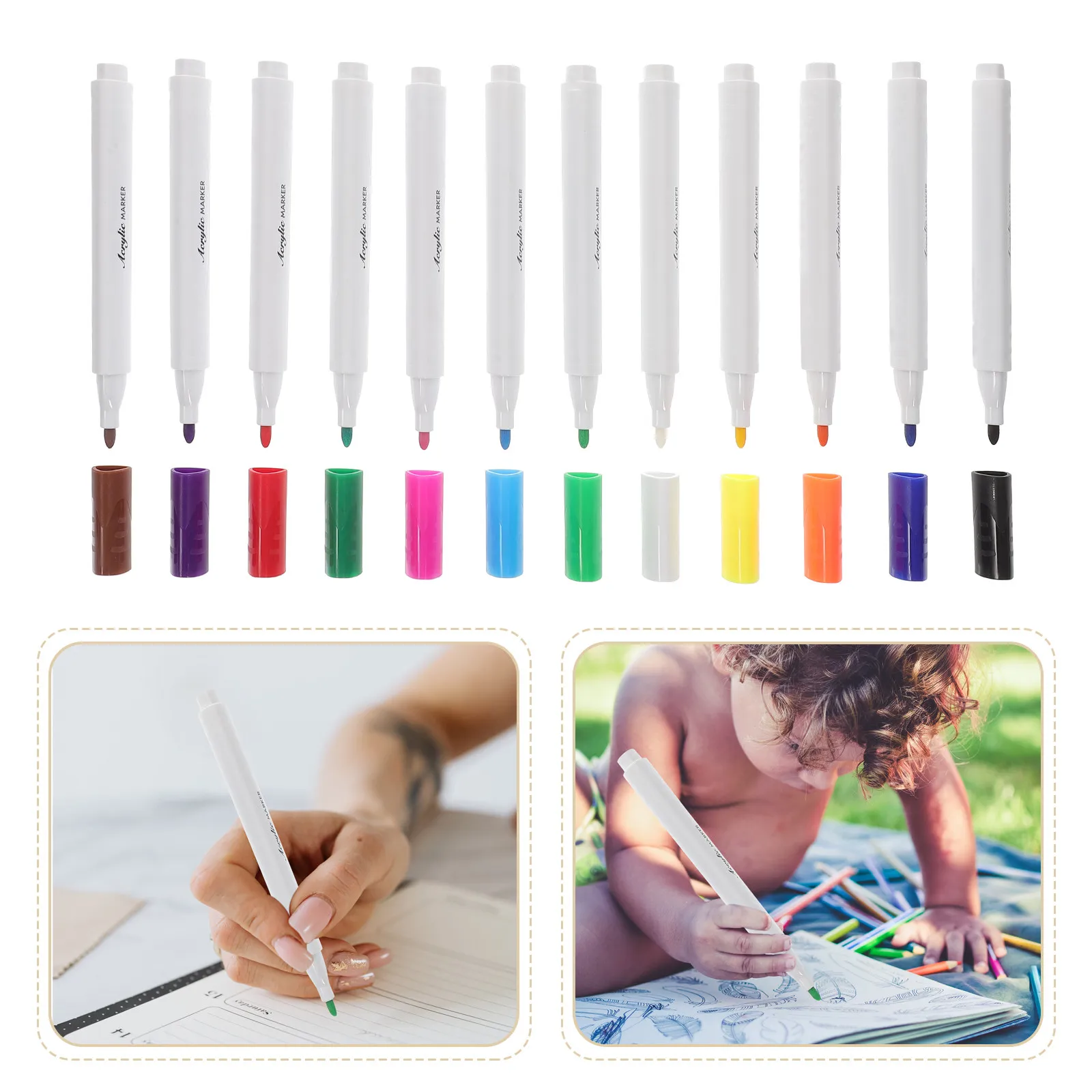 

12pcs Acrylic Paint Markers Fine Tip Painting Pens For Drawing Art Crafts Scrapbooking Art Supplies Kids Adults Beginners