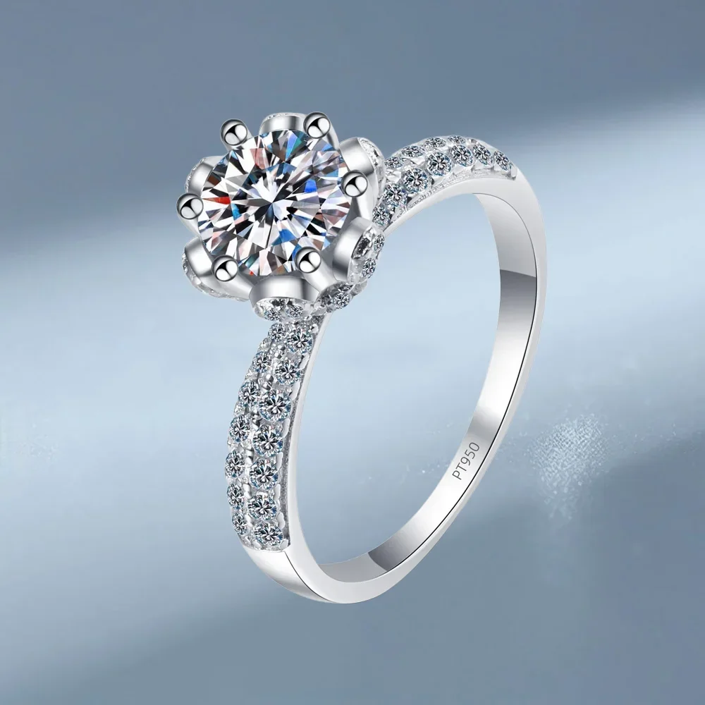 

Роскошные платиновые кольца Pt950 для женщин, 1-5 карат, сверкающее ледяное королева, бриллиантовое кольцо с муассанитом, женские обручальные кольца, ювелирные изделия