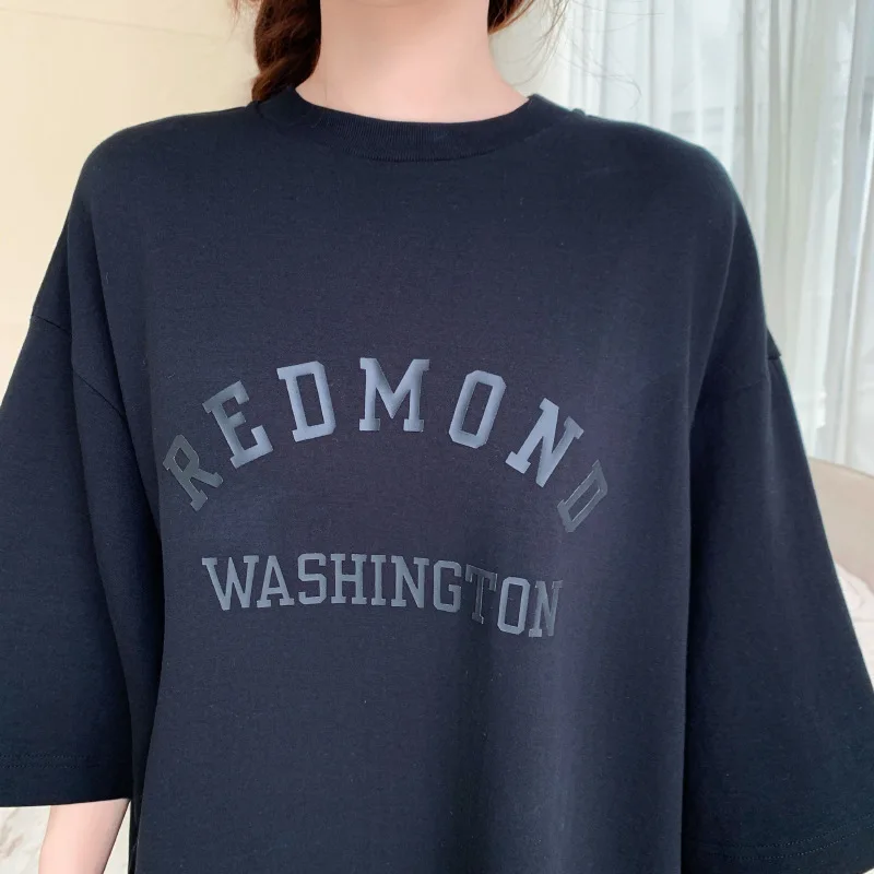 Summer Letter Printing T Shirt Dresses Short Sleeve Round Neck Plus Size Loose Simplicity Pullovers Casual Maxi Dress Clothes