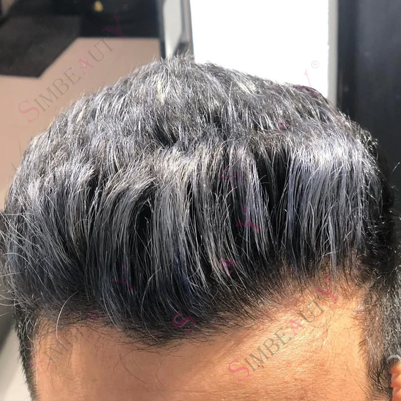 

Необнаружимый прочный мужской парик 1B65Серый Черный Коричневый Человеческие волосы Мужской парик Легкая установка Полная кожа ПУ Базовый капиллярный протез