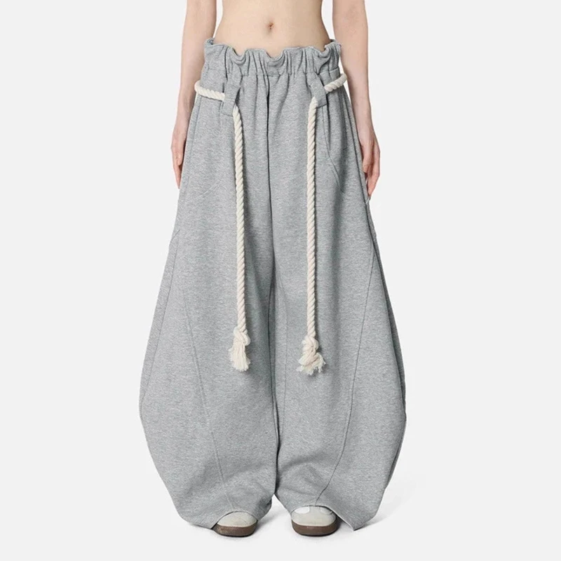 الرجعية الأمريكية الرباط السراويل الرياضية الخريف الشتاء نمط القلب Y2K واسعة الساق فضفاضة Sweatpants غير رسمية