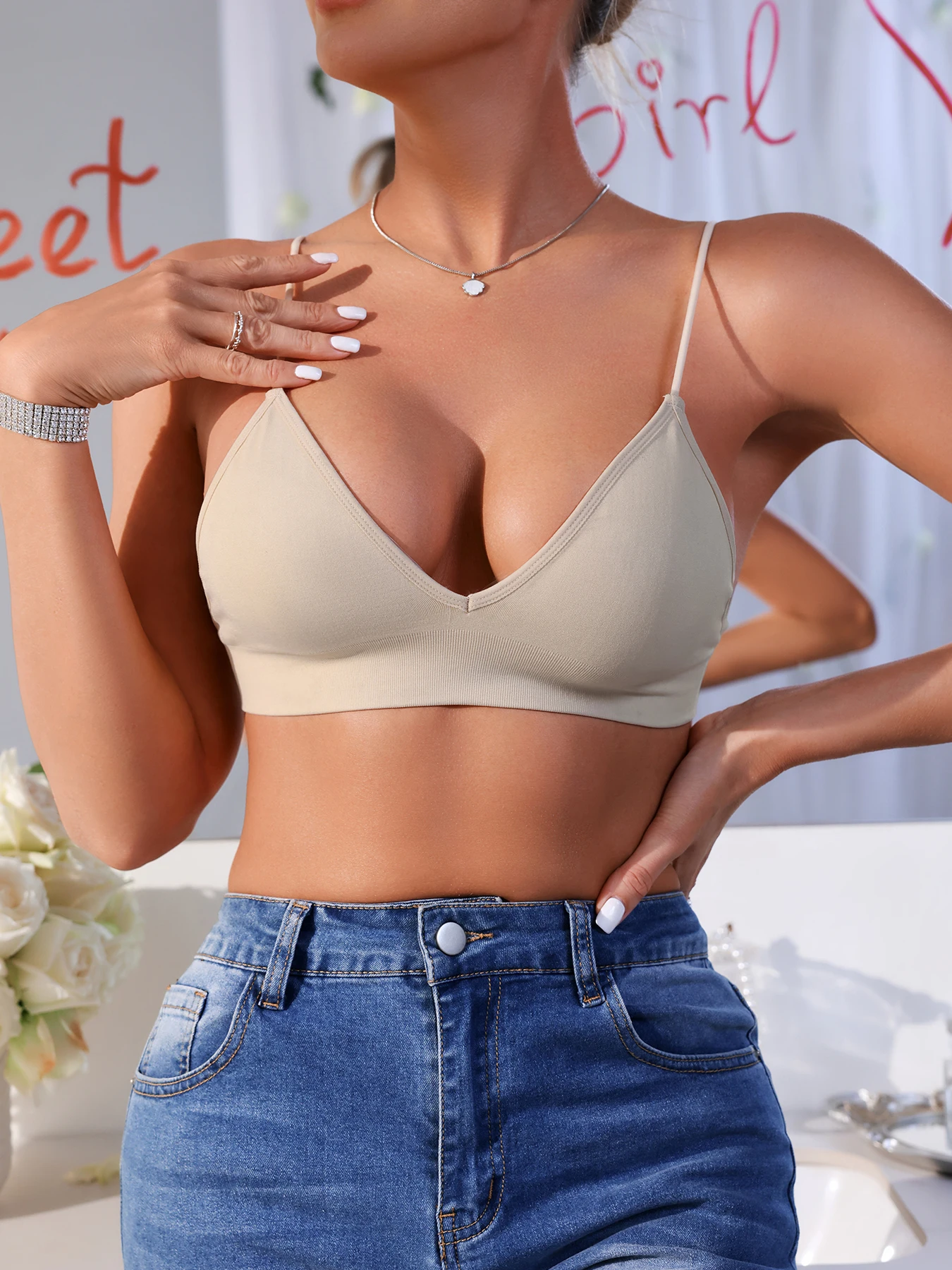 2Pcs Seamless Wireless Soft Padded Bralette Removeable Padding Bra Women Lingerie Daily Bralette