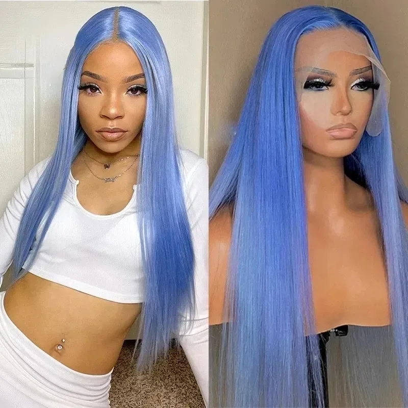 

Light Blue Wig Long Straight Lace Front Wig 13x4 HD Lace Wig High Quality Heat Resistant Synthetic Daily Wear Cosplay For Wemon