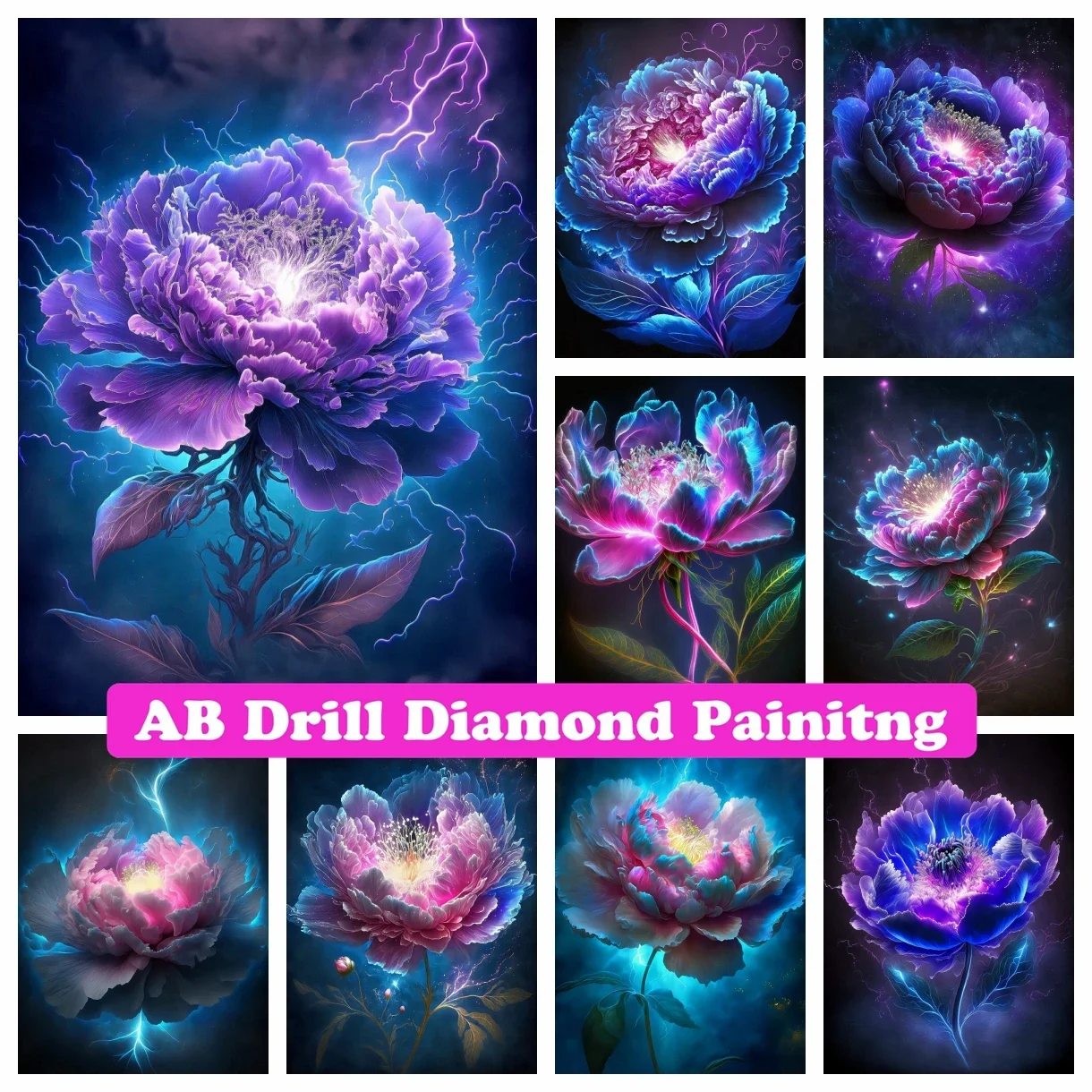 

Dream Peony Flower 5D DIY AB Drill Diamond Art Painting Fantasy Landscape Embroidery Cross Stitch Kits Crystal Craft Room Decor