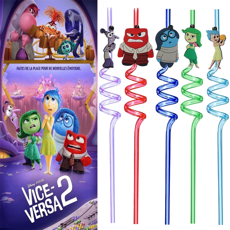 Disney-Kawaii Party Drinking Straws for Children, 2 desenhos animados, figuras do anime, alegria, fofo, bravo, presentes para crianças, de dentro para fora