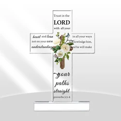 Acrylic Christian Standing Cross Inspirational Gifts with Bible Verse and Prayers Sunflower Religious Scripture Gifts