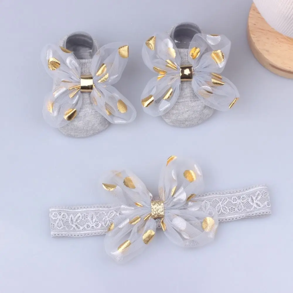 

Cute Cotton+Lace Baby Headband Socks Set Anti-slip Baby Turban Pearl Bows Newborn Hair Band Comfortable Girl Hair Accessories