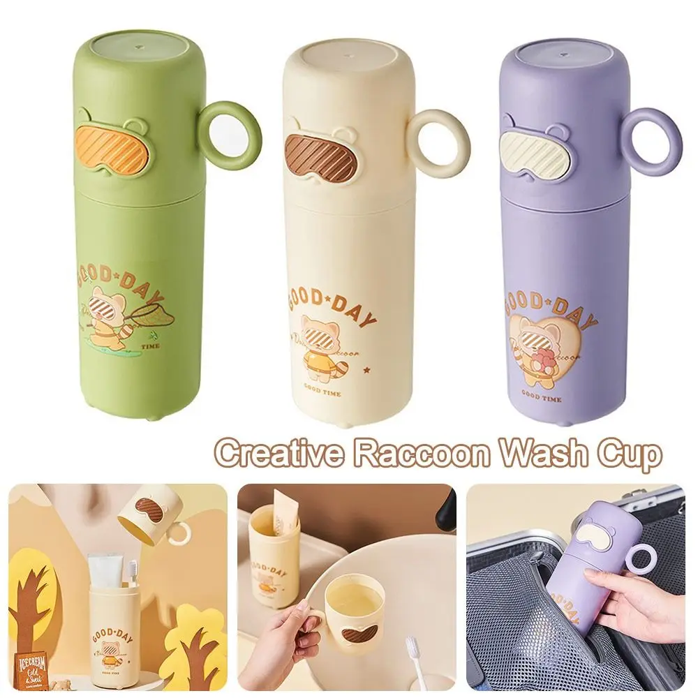 Creative Little Raccoon Washing Cup Cartoon Portable Toothbrush Box Large Capacity Toothbrush Cup Home Travel