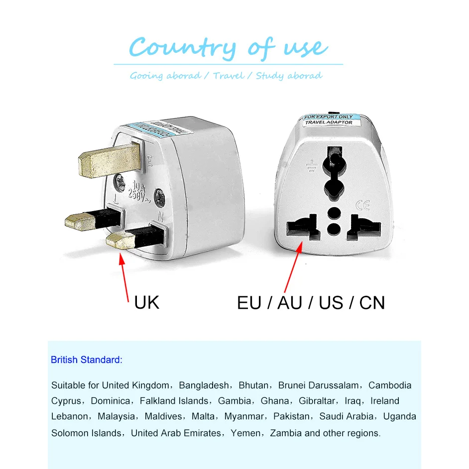 1pc Universal UK Plug Adapter US American EU European AU To 3 Pin British Travel Power Adapter Plug Socket Electric Outlet