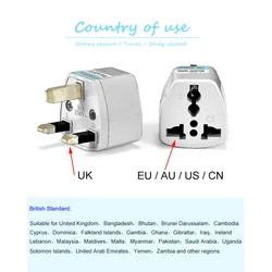 Adaptador de enchufe Universal del Reino Unido, toma de corriente de viaje, toma de corriente eléctrica, EE. UU., americano, UE, Europeo, AU, 3 pines, británico, 1 ud.