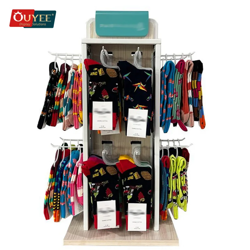 

Customized-Clothing Boutique Furniture Double Sided Gondola Shelving Slatwall Cabinet Socks Hanging Rack Socks Metal Display Sho