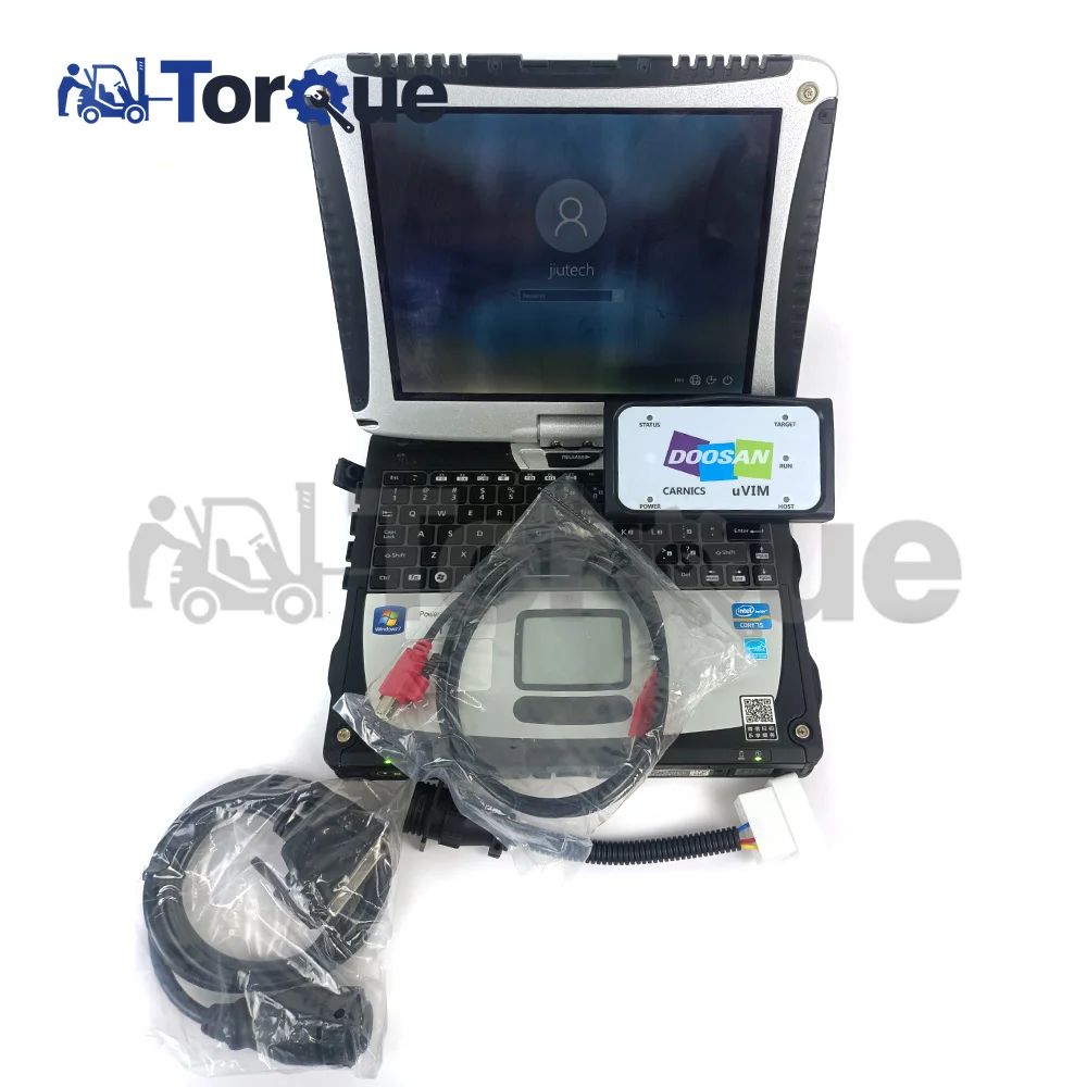 CF19 Laptop+for Doosan uVIM DMS-5 Forklift Excavator Construction Engine Analyzer Machine EOL Hydraulic System Diagnostic Tool