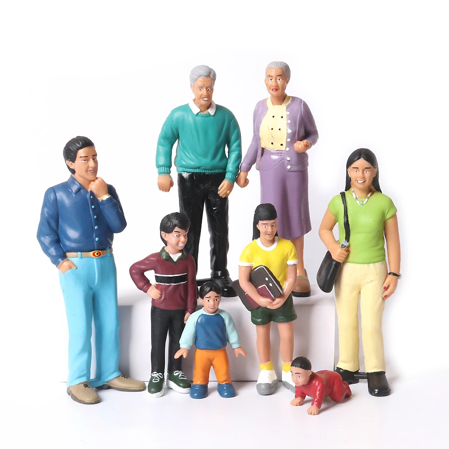 Realistic Details Pretend Play Multicultural Figurines Caucasian, African-American, Asian,Hispanic Families Model Toys Figures