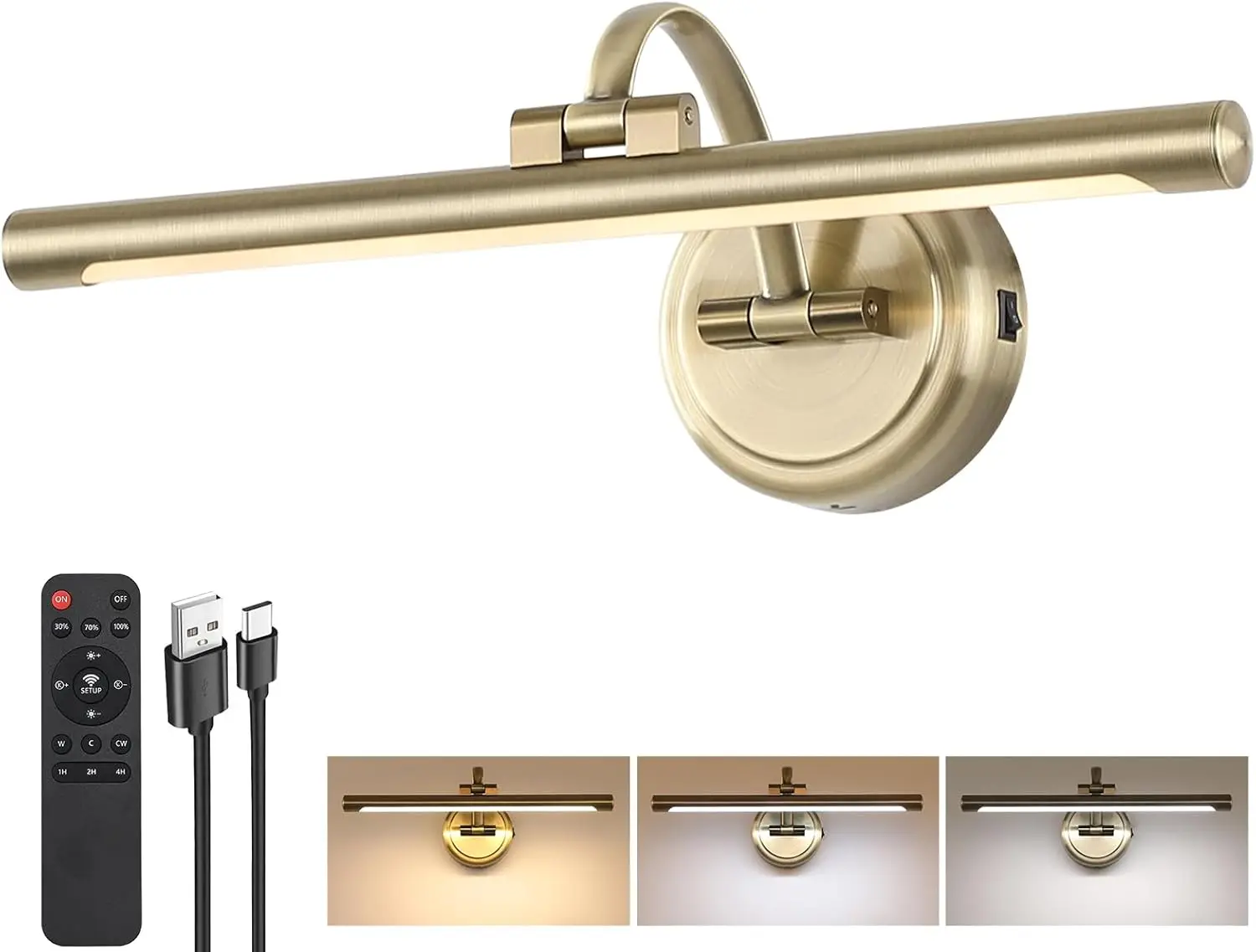 

Battery Art Light with Remote, 3 Colors & Timer, Cordless Wall Light for Paintings, 15.7in