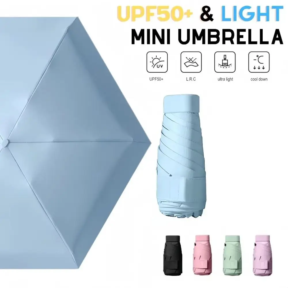 

Practical Five Fold Mini Sun Umbrella UPF50 Waterproof Hand Operated Parasol Durable Lightweight Travel Rain Umbrella Women