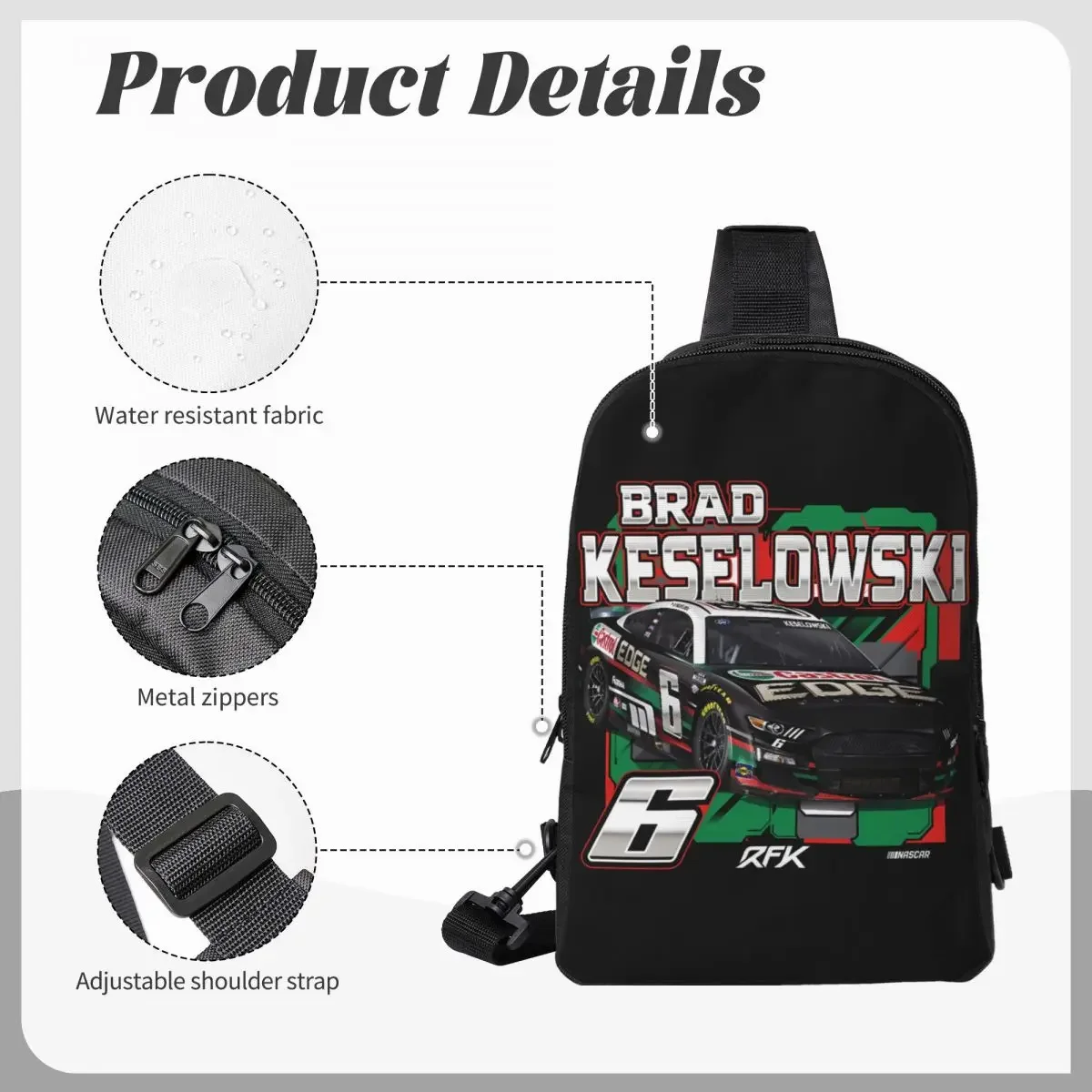 Brad Keselowski 6 Crossbody Sling Backpack Shoulder Sling Chest Bag Adjustable Travel Hiking Daypack Outdoor for Women & Men