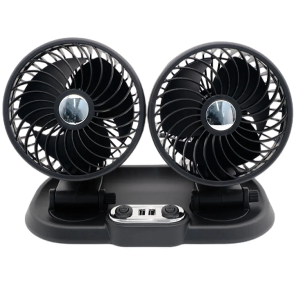 Car Dual Head Fan USB Powered Portable Air Conditioner Cars Electric Fan 360 Degree Omni-directional Rotating For Car