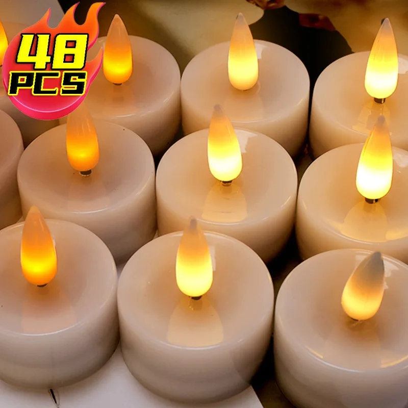 1/48PCS Flameless Led Candle Electronic CandlesBattery Operated Tea Lights Candle Tealight Candles Wedding Romantic Table Lamp