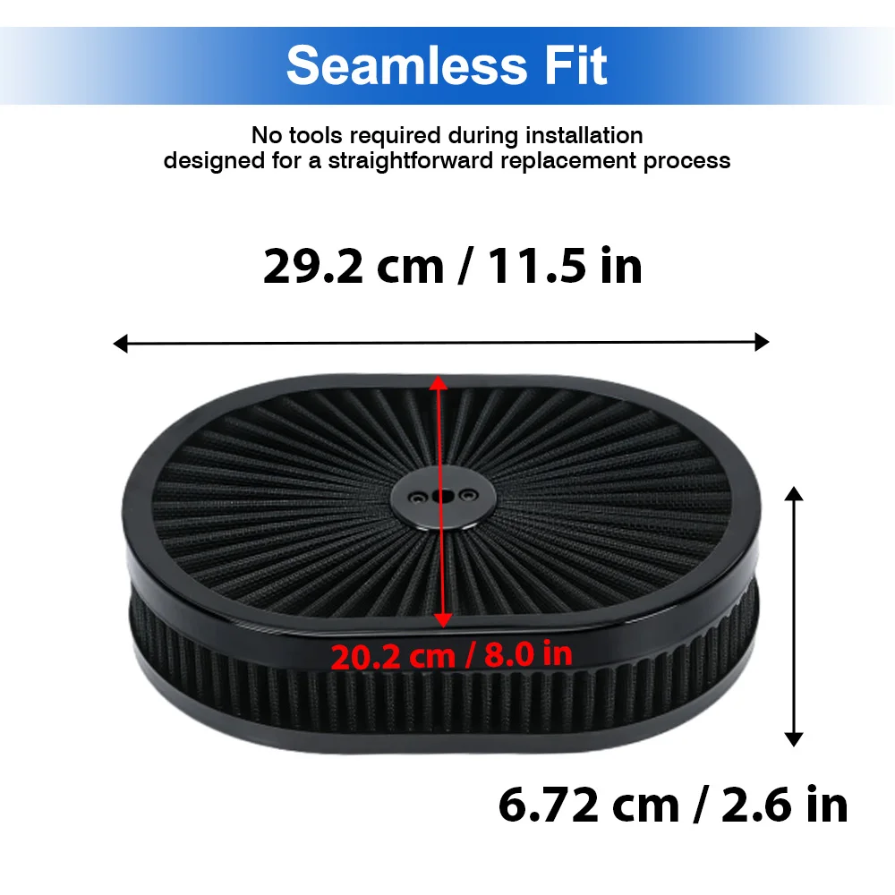For Chevrolet Camaro Impala GMC Sierra Ford Mustang Torino Dodge Charger Plymouth Barracuda 12" x 2" Oval Air Filter Assembly view 4