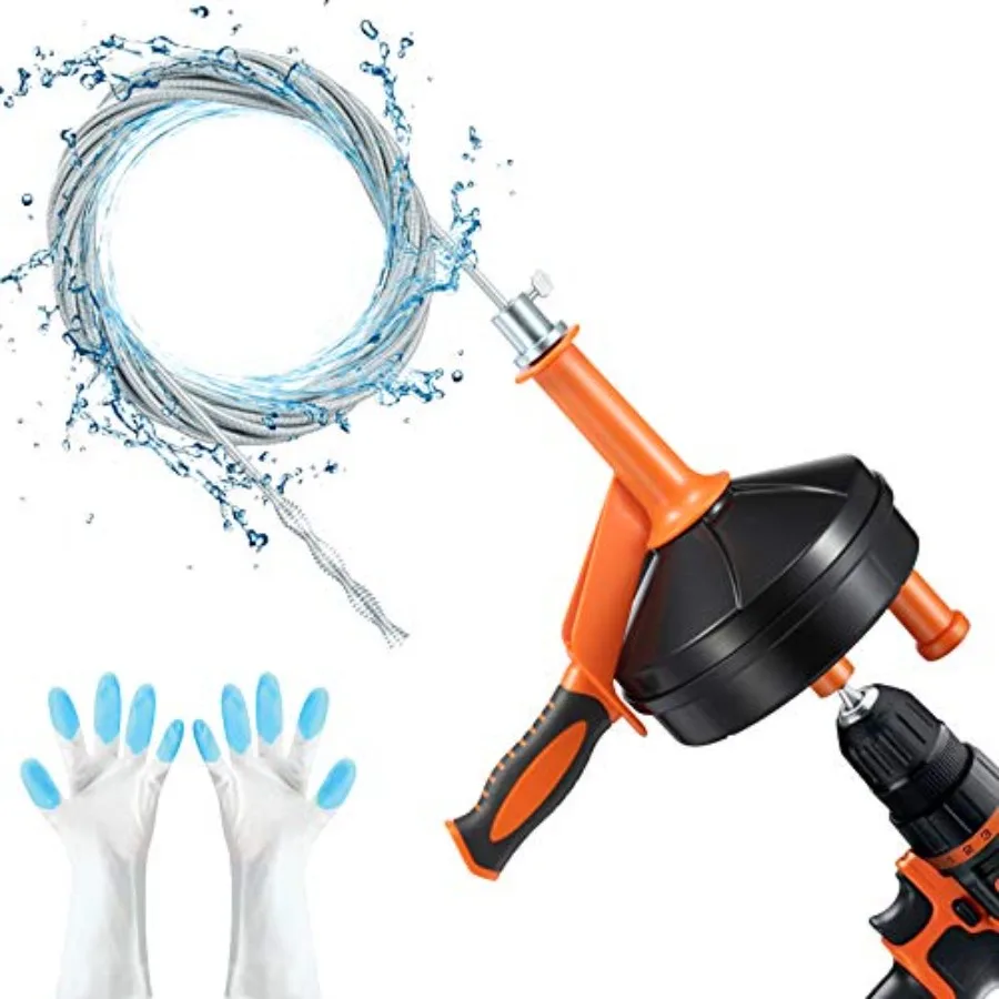 

【Spot goods】Drain Auger Clog Remover with Drill Adapter 25 Feet Flexible Plumbing Snake Use Manually or Powered for Kitchen Bat