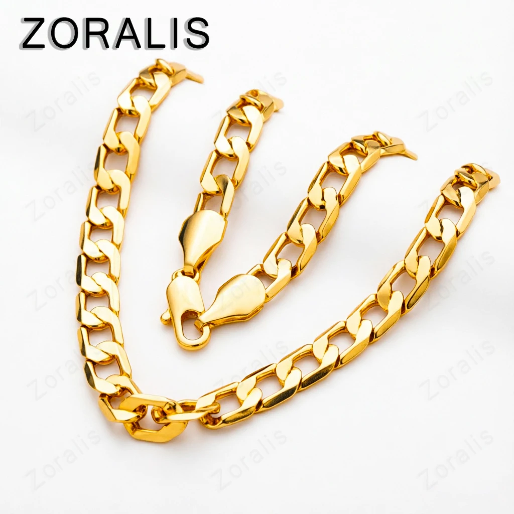 Cadena Plana de 10MM de Alta Calidad para Mujer y Hombre, Collar de Oro de 18K, Joyería de Boda