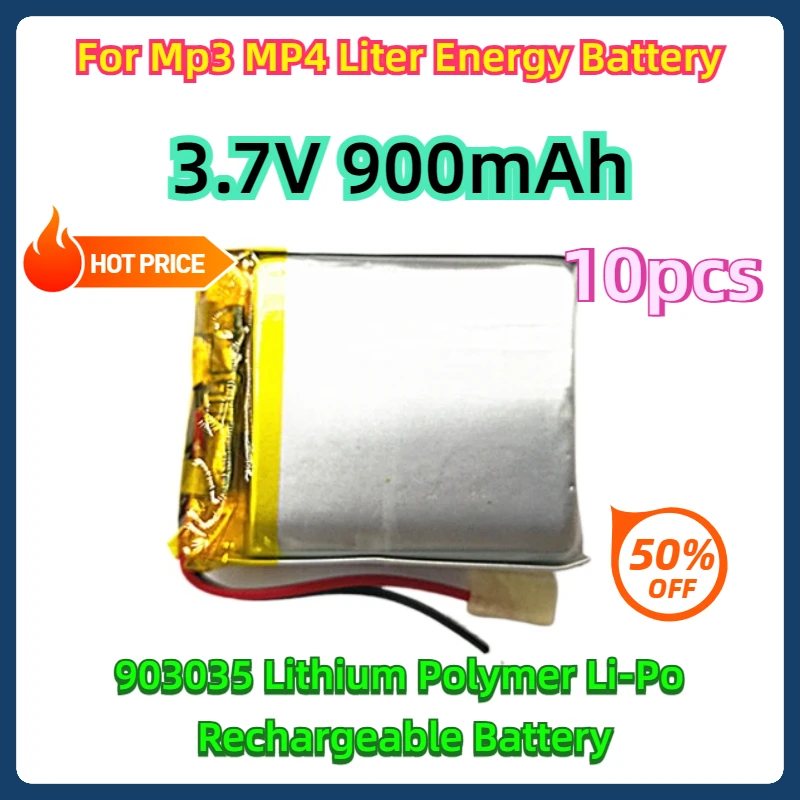 

For Mp3 MP4 Liter Energy Battery 10pcs/lot 3.7V 900mAh 903035 Lithium Polymer Li-Po Rechargeable Battery