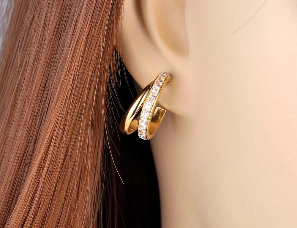 JeeMango Geometrische Doppel-Rhombus-Zirkon-Ohrringe für Damen, Edelstahl, goldfarben, Kristall-Ohrring, Modeschmuck, E26089 – Detail 14