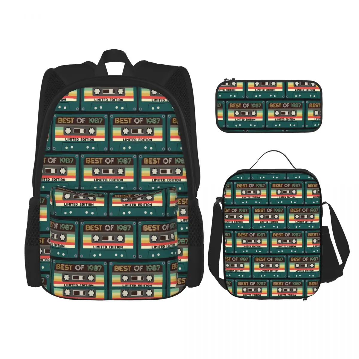 

Best Of 1987 Limited Edition Tape Backpacks Boys Girls Bookbag Students School Bags Rucksack Lunch Bag Pen Bag Three-Piece Set