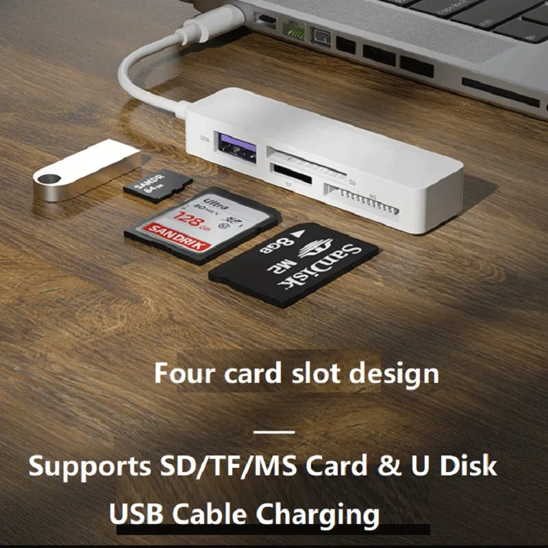 4 in 1 Lightning to MS Card Reader for iPhone MS Pro Duo Card Reader OTG Adapter for MS/MS Pro/MS Duo/SD/TF/U Disk/Mouse/ipad