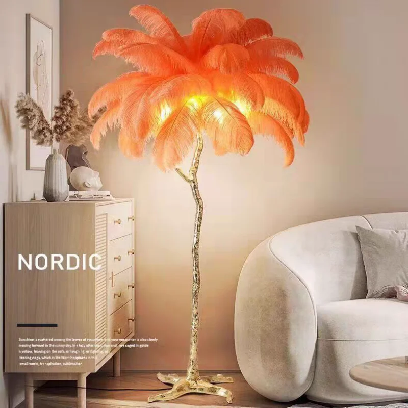 

Ostrich Feather LED Floor Lamps Living Room Bedroom Indoor Feather Standing Floor Lights Corner Bedside Floor Lamp with Feathers