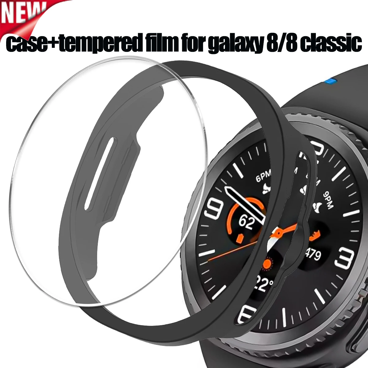 Hülle + Film für Samsung Galaxy Watch 8/8 Classic 46 mm, kratzfeste Folie mit Abdeckung für Galaxy 8 40 44 mm Anti-Drop-Displayschutz