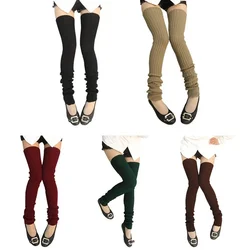 80cm Over Knee Sock Leg Warmers Women JK Lolita Winter Girl Knitted Boot Sock Pile Up Foot Warming Cover Thick Long Green Gaiter