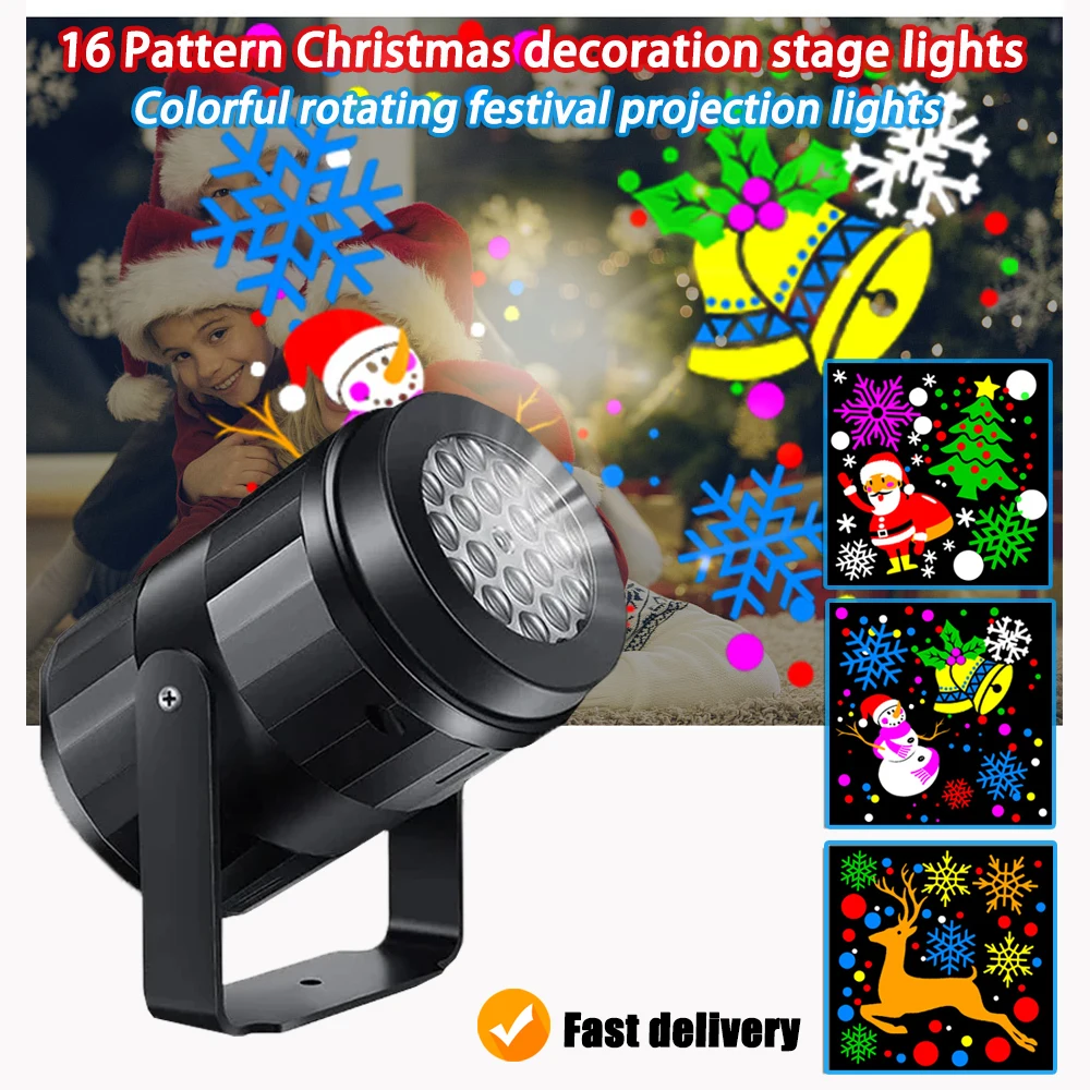 2024 Led Rotating Projector Dance Desk Lights Christmas 16 Pattern Indoor/Outdoor Laser Lamps Festive DJ Party Projector Lights