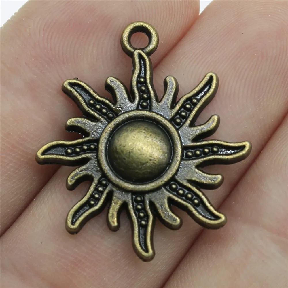 10 sztuk 28x25mm 3 kolory antyczne złoto antyczne srebro kolor antyczny brąz słońce Charms słońce zawieszki Charms do tworzenia biżuterii — zdjęcie 5