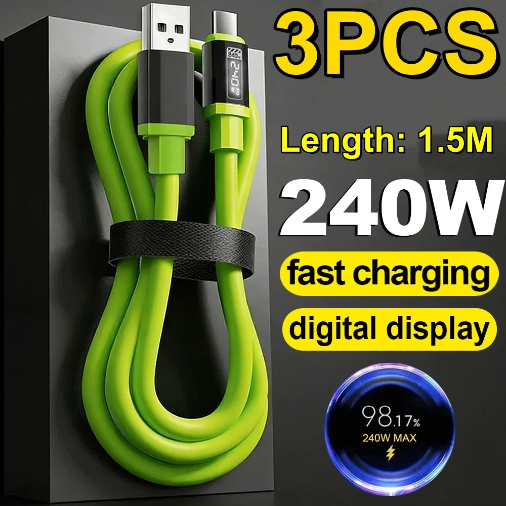 1/3 Stück LED-Display 240W USB Typ-C Kabel PD Schnellladegerät für iPhone Samsung Xiaomi Huawei USB-C zu C Ladekabel