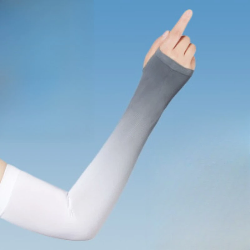 1 Pair Summer Long Ice Silk Arm Sleeves Sun UV Protection Hand Protector Cover Sunscreen Outdoor Elastic Half Finger Gloves Set