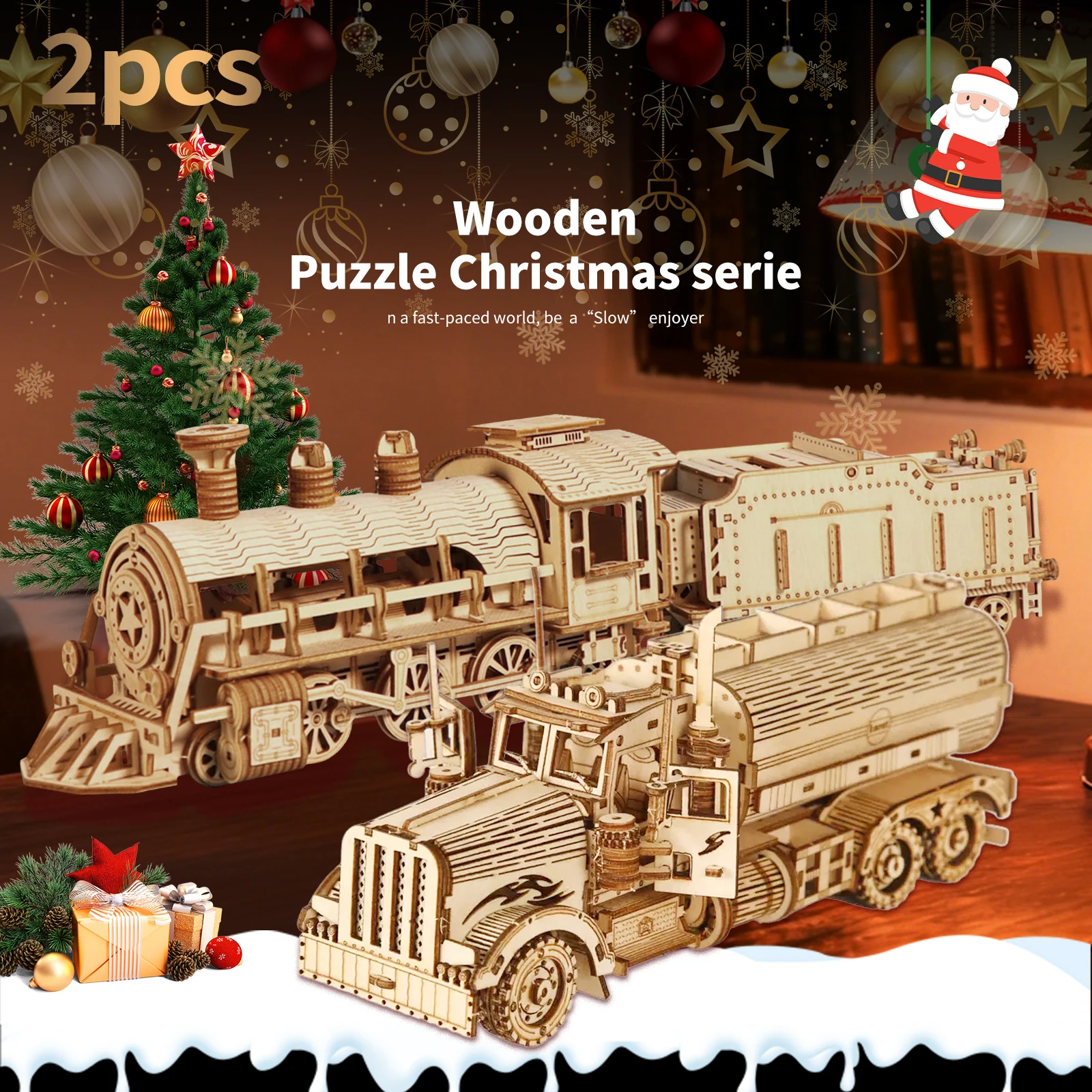 

2 шт. 3D деревянные головоломки, механический поезд и масляный бак, наборы моделей грузовиков, головоломки, строительные наборы для транспортных средств, уникальный подарок