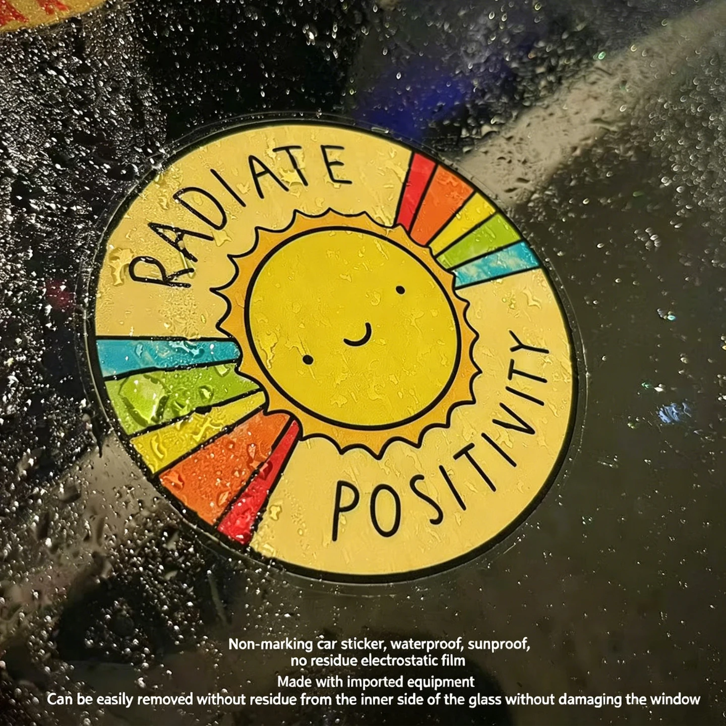 

Наклейка на автомобиль «Солнце, излучающее позитив», милая граффити-наклейка на статическом электроприводе, водонепроницаемая, УФ-стойкая, не оставляющая следов, для автомобильных стекол