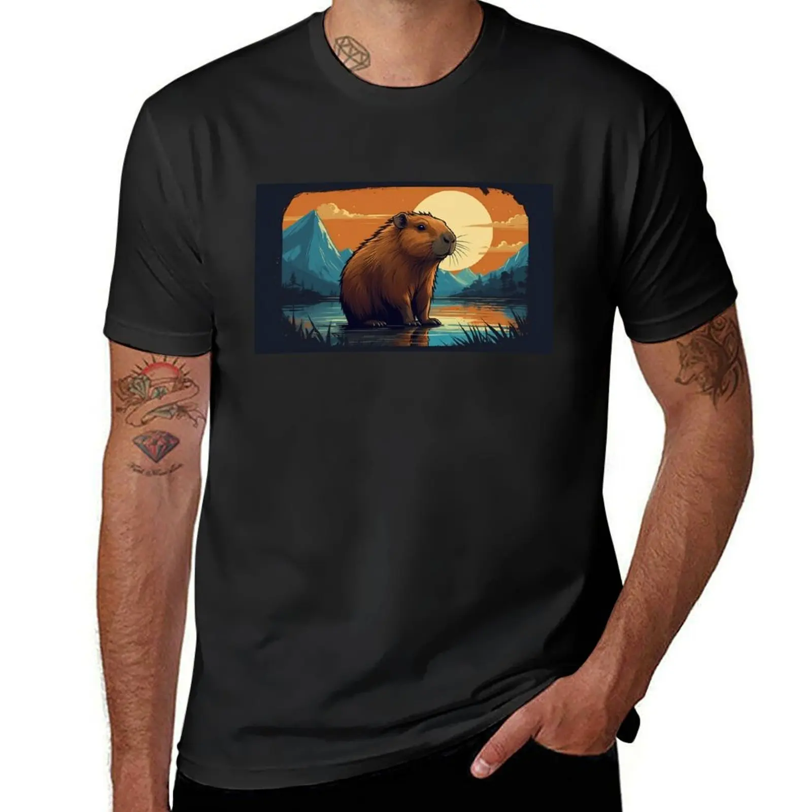 Capybara Chilling T-Shirt graphics customizeds Aesthetic clothing plain men clothes