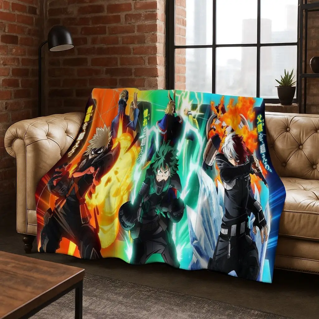 Anime My Hero Academia Deku Katsuki Cartoon Flannel Blanket,Cozy Soft Throw Blanket for Home Bedroom Bed Sofa Picnic Cover Kids