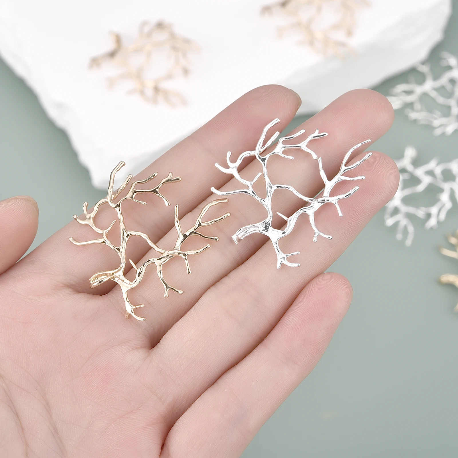 5Pcs Copper Plating Silver Tree Branch Blank Base Necklace Pendants For Cabochon Cameo DIY Jewelry Making Accessories 27X31mm image 5