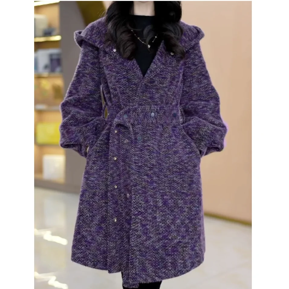 

Высококачественная верхняя одежда для женщин на осень и зиму. Модное и утягивающее с тонким и стильным пальто с капюшоном средней длины.