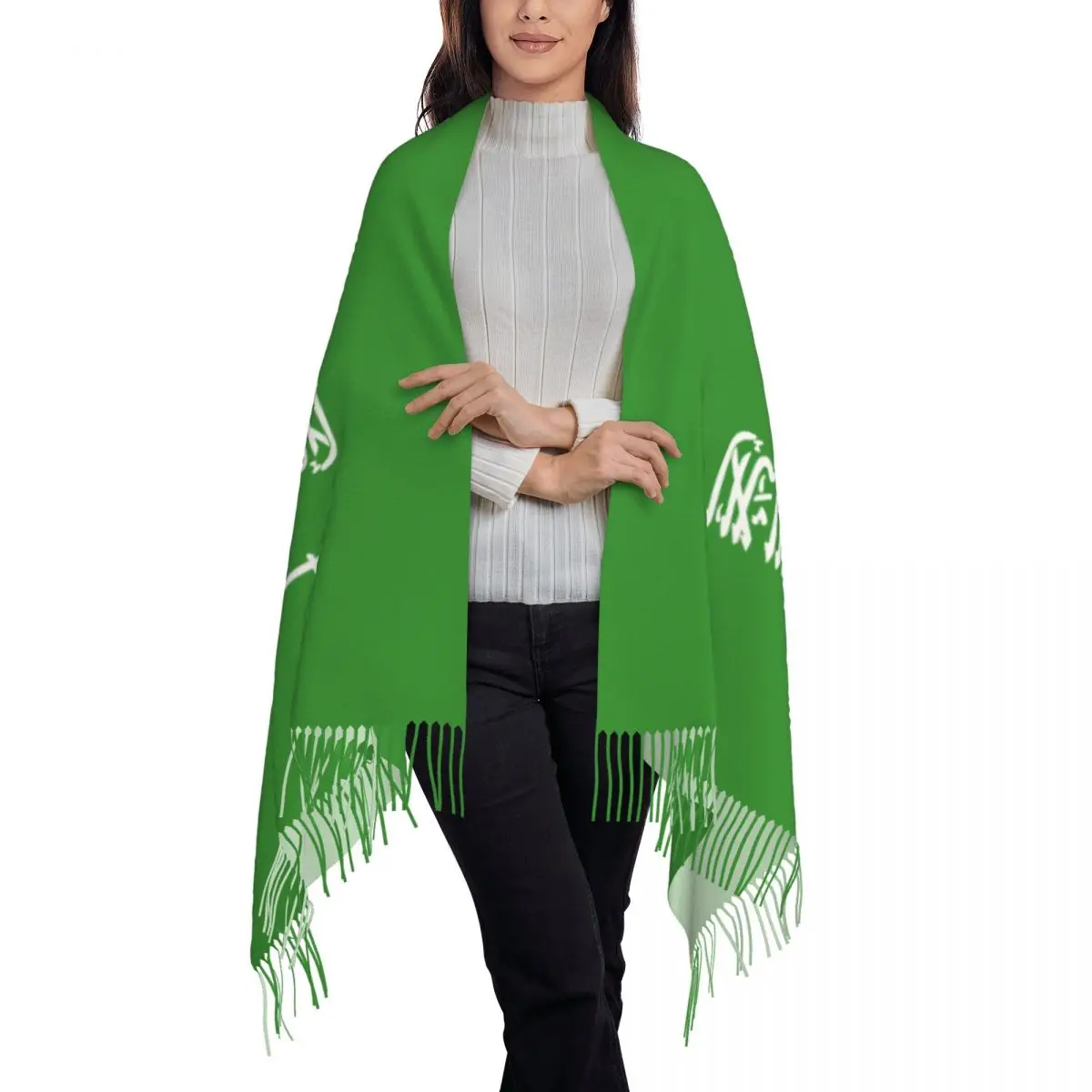 Bandeira da Arábia Saudita para mulheres, lenço borla, lenço fashion