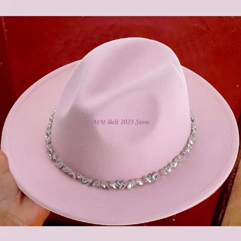 

49ME Cowboy Hat with Rhinestones Glitter Western Cowgirl Hat Rhinestones Strip Decorations Size Fit for Women